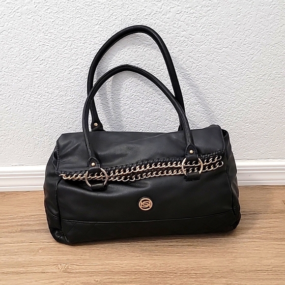 NWOT Bebe black leather medium/large purse with quilted diamond design on bottom - Picture 1 of 9
